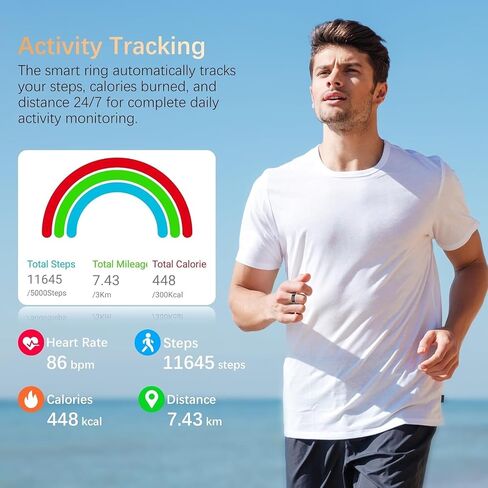 حلقة ملائمة، حلقات صحية ذكية للنساء والرجال مع معدل ضربات القلب، أكسجين الدم، معدل ضربات القلب، مستوى التوتر، مراقب النوم، متتبع الخطوات، بدون رسوم اشتراك، حلقة ذكية مقاومة للماء IP68 لهواتف iPhone وAndroid (أسود، 13#) in Kuwait