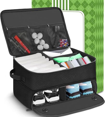 Diydeg Golf Trunk Organizer, Oxford Fabric Water Proof Car Trunk Locker with Separate Ventilated Compartment for Shoe Storage, for Balls, Clothes, Tees and Gloves in Kuwait