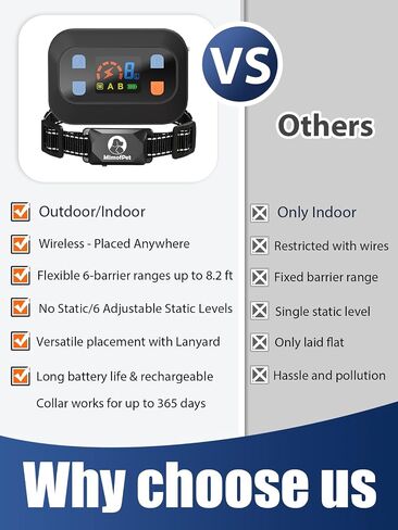 MIMOFPET Wireless Pet Barrier - Outdoor Indoor Pet Barrier Waterproof with Adjustable Range up to 8.2 ft,Adjustable Safe Static Intensity, Rechargeable Color Display Boundary Fence System for Dogs in Saudi Arabia