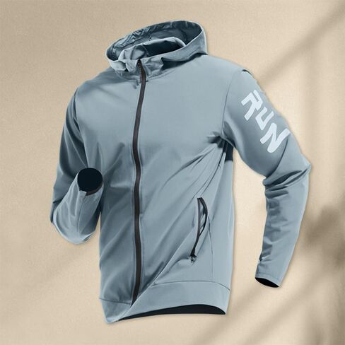 Men's Lightweight Running Hoodie Jacket, Quick Dry Athletic Zip Up Windbreaker for Sports in Kuwait