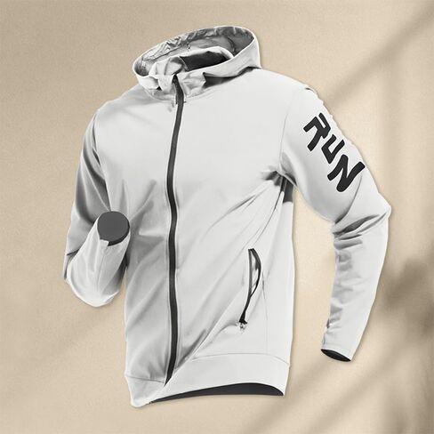 Men's Lightweight Running Hoodie Jacket, Quick Dry Athletic Zip Up Windbreaker for Sports in Kuwait