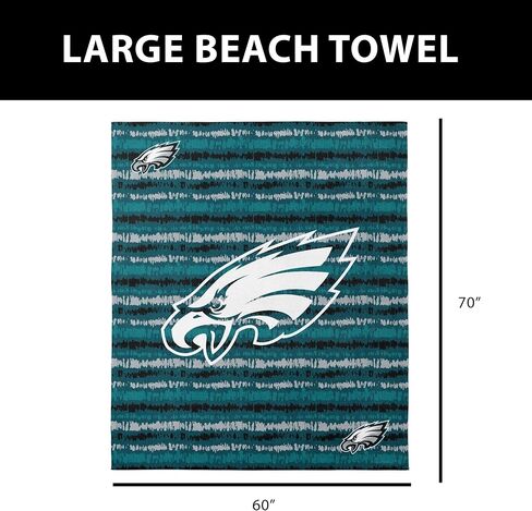 Northwest NFL Philadelphia Eagles Oversized Microfiber Beach Towel, 60 x 70 Inches – Quick Dry, Sand Resistant, Lightweight, Highly Absorbent, Shibori Design in Kuwait