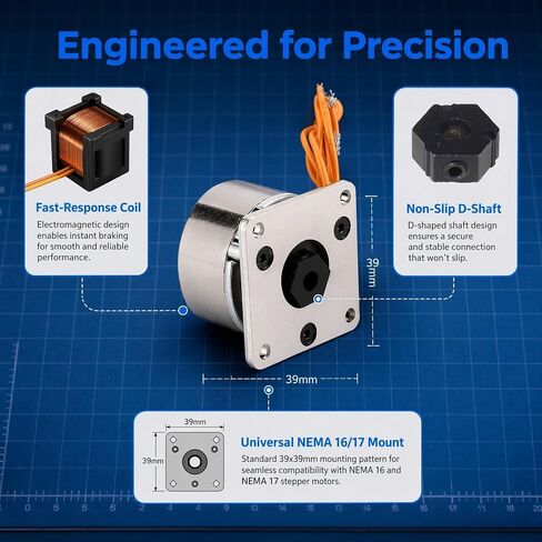 Square DC Electromagnetic Brake for 39mm Nema 16 42mm Nema 17 Stepper Motor, 4W 12V 24V, 0.45Nm 39x39mm Flange Power Off Brake (24, Volts) | 39mm Nema 16 42mm Nema 17 Stepper Motor Power Off Brake Square DC Electromagnetic Brake in Saudi Arabia