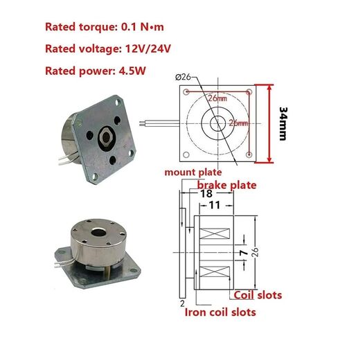 35mm NEMA 14 Stepper Motor Electromagnetic Spring Brake, 12V 24V DC, Power Off Brake, 3.5mm Round Hole, 34x34mm Flange (12, Volts) | stepper Motor Electromagnetic Spring Brake Motor power off brake clamping Shaft Hole 35mm Stepper Motor in Saudi Arabia