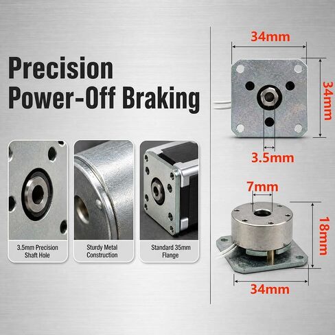 35mm NEMA 14 Stepper Motor Electromagnetic Spring Brake, 12V 24V DC, Power Off Brake, 3.5mm Round Hole, 34x34mm Flange (12, Volts) | stepper Motor Electromagnetic Spring Brake Motor power off brake clamping Shaft Hole 35mm Stepper Motor in Saudi Arabia