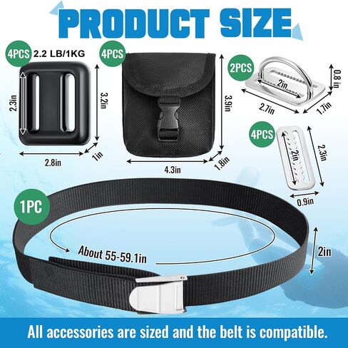 Tellegloww 15 Pcs Scuba Weight Belt Set with 4 Coated Lead Weights, Nylon Quick-Release Belt, Weight Pouches, Keepers & D-Ring Holders for Freediving Spearfishing Snorkeling in Saudi Arabia