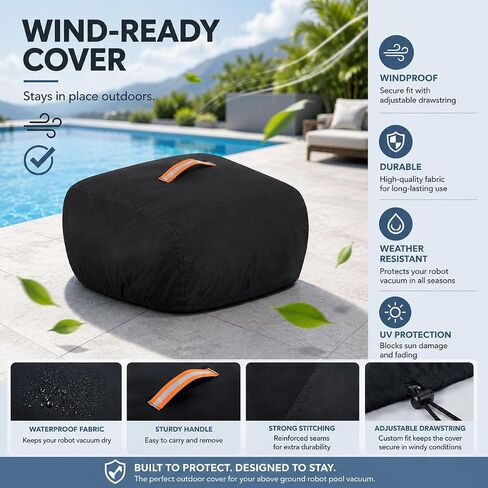 600D Robotic Pool Cleaner Cover for WYBOT C1 2023-2026 | All Weather Windproof Waterproof Dustproof Protective Cover with Adjustable Drawstring Reflective Top Handle in Kuwait