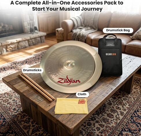 Zildjian A0620 20" FX China Trash Cymbal | Bundle with Drumsticks, Drumstick Bag, and Austin Bazaar Polishing Cloth in Kuwait
