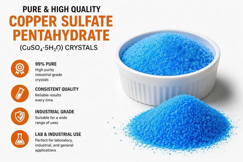 بلورات كبريتات النحاس الخماسية الهيدرات 99% نقية - درجة صناعية CuSO4 · 5H2O - بلورات زرقاء للاستخدام المختبري والكيميائي العام - 1 رطل in Kuwait