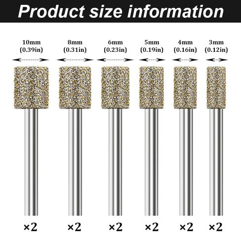 12 Pcs Diamond Burr Set, 50 Grit Stone Carving Bits, 3mm Shank Rotary Tool Accessories, for Stone Glass Ceramic Engraving Grinding Polishing in Kuwait