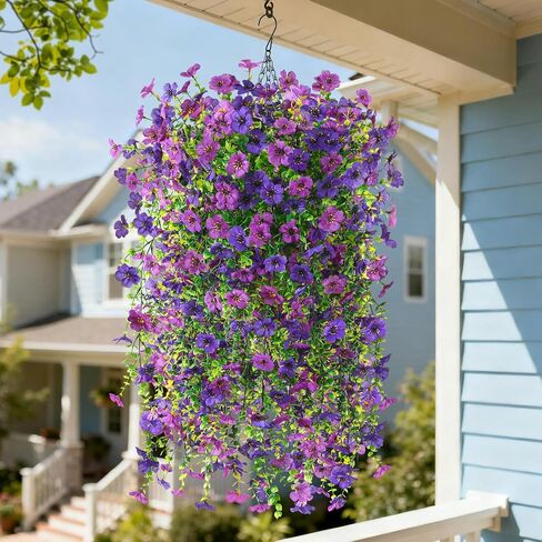 INQCMY Artificial Hanging Flower Baskets for Spring Outdoor Decoration Fake Plants UV Resistant Faux Silk Daisy with Eucalyptus Leaves Realistic Look for Home Porch Patio Yard Decor in Kuwait