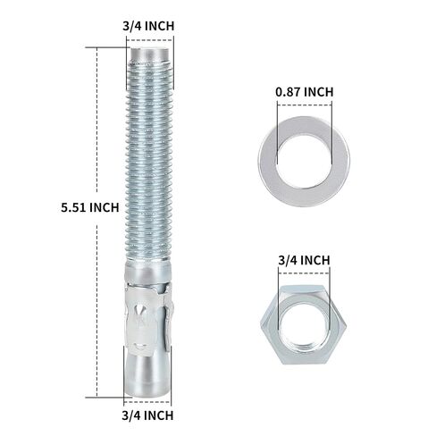 3/4" x 5-1/2" Concrete Anchor Bolts, 20PCS Zinc-Plated Carbon Steel Wedge Anchor in Kuwait