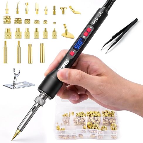 Threaded Inserts Set, 130pcs Heat-Set Inserts with M2 M3 M4 M5 M6 M8 Insert-Tip, 9 Heat-Set Repair Tips, 60w Digital Soldering Iron Holder and Tweezer, for Plastic and 3D Printing Components in Kuwait