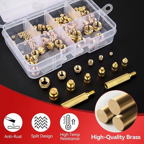 Threaded Inserts Set, 130pcs Heat-Set Inserts with M2 M3 M4 M5 M6 M8 Insert-Tip, 9 Heat-Set Repair Tips, 60w Digital Soldering Iron Holder and Tweezer, for Plastic and 3D Printing Components in Kuwait