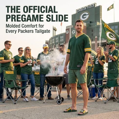 FOCO Green Bay Packers شبشب كبير جدًا للرجال من NFL مصبوب من إسفنج EVA | مقاوم للماء، مرخص رسميًا in Kuwait