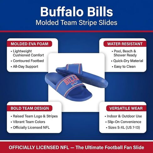 FOCO Buffalo Bills X-Large Slides for Men NFL Molded EVA Foam Sandals | Water Resistant, Officially Licensed in Kuwait
