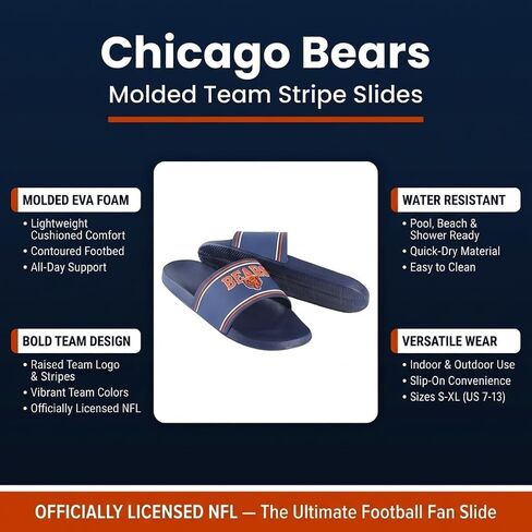 FOCO Chicago Bears X-Large Slides for Men NFL Molded EVA Foam Sandals | Water Resistant, Officially Licensed in Kuwait