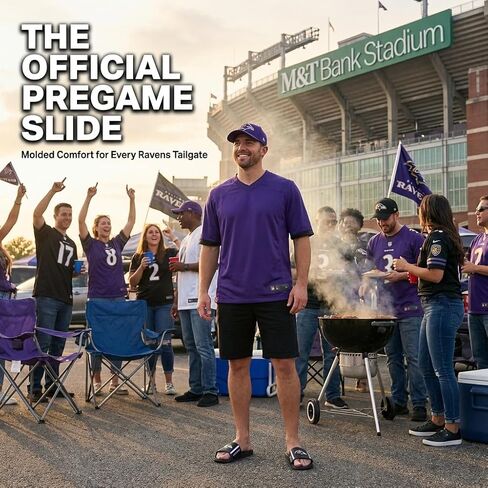 صنادل FOCO Baltimore Ravens X-Large للرجال من NFL المصبوبة من إسفنج EVA | مقاوم للماء، مرخص رسميًا in Kuwait