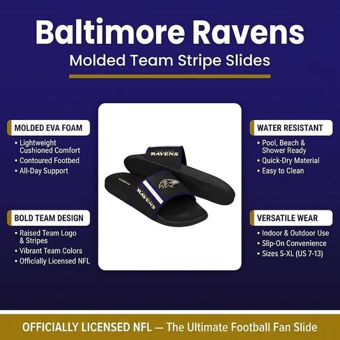 صنادل FOCO Baltimore Ravens X-Large للرجال من NFL المصبوبة من إسفنج EVA | مقاوم للماء، مرخص رسميًا in Kuwait