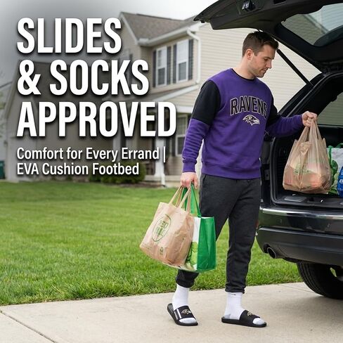 صنادل FOCO Baltimore Ravens X-Large للرجال من NFL المصبوبة من إسفنج EVA | مقاوم للماء، مرخص رسميًا in Kuwait