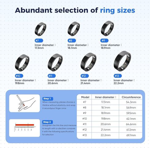 New Smart Ring Health Tracker for Women & Men, Sleep Exercise Health Monitoring, Daily Tracking, iOS/Android Compatible, IP68 Waterproof, No Subscription Required, 5‑Day Battery Life (Black, 9) in Kuwait