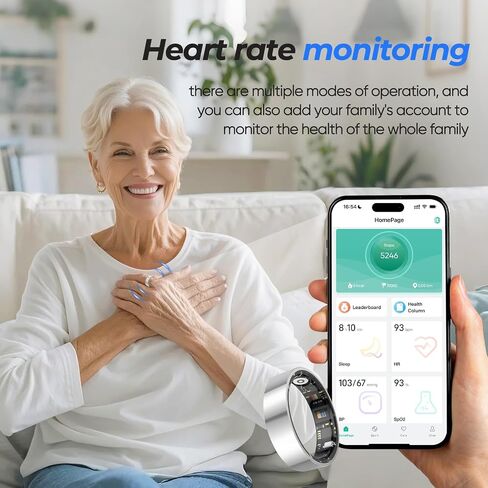 New Smart Ring Health Tracker for Women & Men, Sleep Exercise Health Monitoring, Daily Tracking, iOS/Android Compatible, IP68 Waterproof, No Subscription Required, 5‑Day Battery Life (Black, 9) in Kuwait