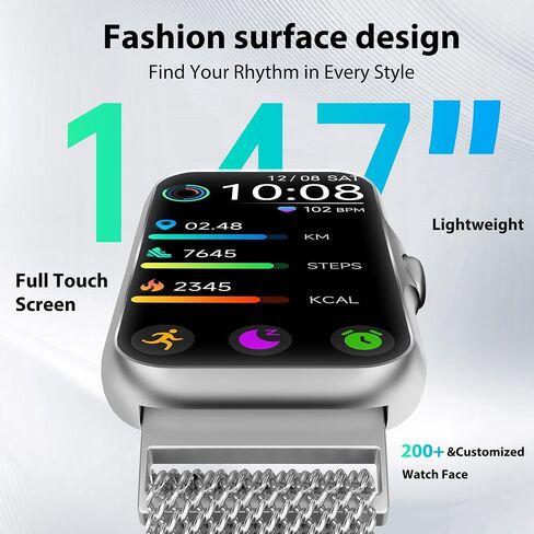 Fitness Tracker with 24/7 Continuous Heart Rate, Blood Oxy-gen Monitor, Smart Watch with Sleep Monitor, IP68 Waterproof Activity Tracker Step Counter for Women Men (Silver) in Kuwait