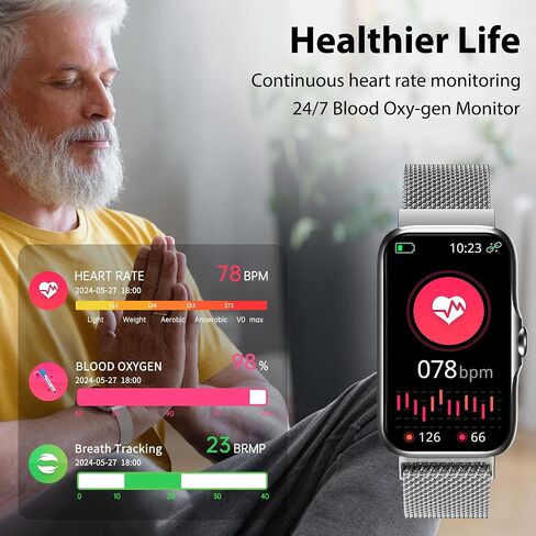 Fitness Tracker with 24/7 Continuous Heart Rate, Blood Oxy-gen Monitor, Smart Watch with Sleep Monitor, IP68 Waterproof Activity Tracker Step Counter for Women Men (Silver) in Kuwait