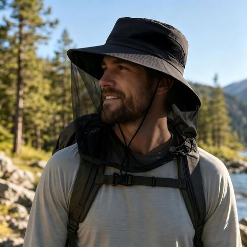 Mosquito Sun Hat with Hidden Head Net and Neck Flap for Men Women Outdoor Fishing Hiking Camping Mosquito and Lnsect Repellent Black in Kuwait