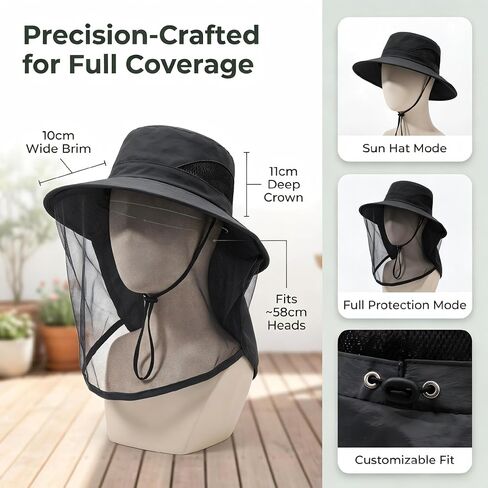 Mosquito Sun Hat with Hidden Head Net and Neck Flap for Men Women Outdoor Fishing Hiking Camping Mosquito and Lnsect Repellent Black in Kuwait