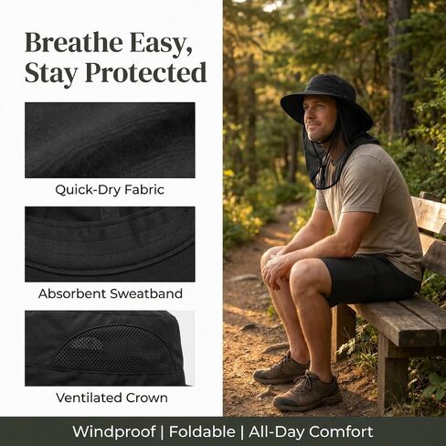 Mosquito Sun Hat with Hidden Head Net and Neck Flap for Men Women Outdoor Fishing Hiking Camping Mosquito and Lnsect Repellent Black in Kuwait