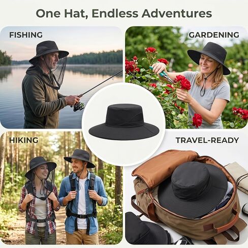 Mosquito Sun Hat with Hidden Head Net and Neck Flap for Men Women Outdoor Fishing Hiking Camping Mosquito and Lnsect Repellent Black in Kuwait
