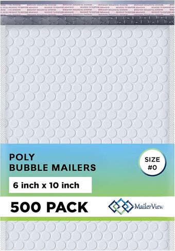 Arctic White Bubble Mailers 6x10 Poly Padded Envelopes #0, 500 Pack | Fits Cards, CDs & Small Items, Self-Seal Closure, Cushioned Protection, Water-Resistant Poly, Bulk Pack for Small Business in Kuwait