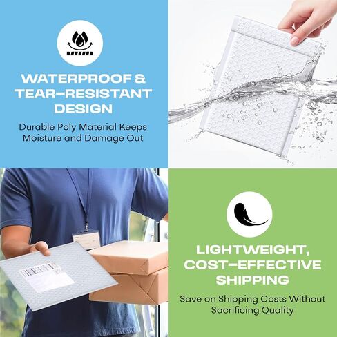Arctic White Bubble Mailers 6x10 Poly Padded Envelopes #0, 500 Pack | Fits Cards, CDs & Small Items, Self-Seal Closure, Cushioned Protection, Water-Resistant Poly, Bulk Pack for Small Business in Kuwait