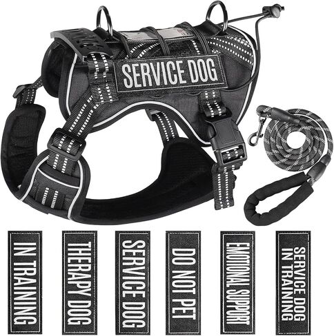 Service Dog Tactical Vest Harness and Leash Set Medium Sized Dog Emotional Support- Tactical Dog Harness Training Collar with Name (Black, M) in Kuwait