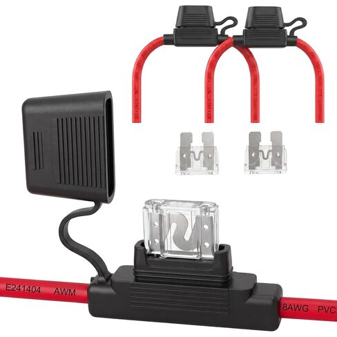 حامل الصمامات المضمن 8 AWG يناسب سلك المكونات Maxi Fuse المعترف به من UL | مع صمامات شديدة التحمل 80 أمبير تناسب الحجم الكبير لصوت السيارة، والروافع البحرية، والسيارات، ومحولات RV، ووحدة التحكم بالطاقة الشمسية، عبوتان in Kuwait