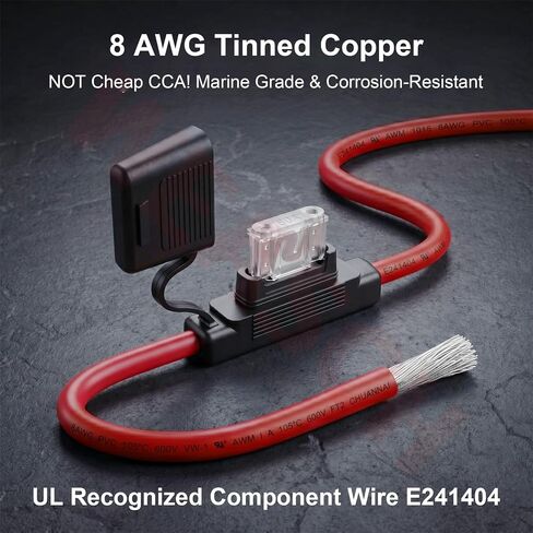 حامل الصمامات المضمن 8 AWG يناسب سلك المكونات Maxi Fuse المعترف به من UL | مع صمامات شديدة التحمل 80 أمبير تناسب الحجم الكبير لصوت السيارة، والروافع البحرية، والسيارات، ومحولات RV، ووحدة التحكم بالطاقة الشمسية، عبوتان in Kuwait