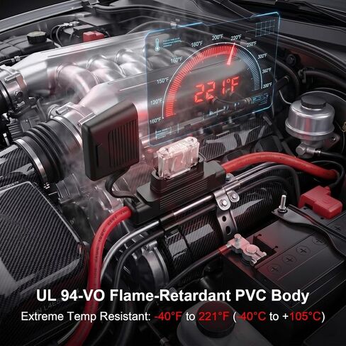 حامل الصمامات المضمن 8 AWG يناسب سلك المكونات Maxi Fuse المعترف به من UL | مع صمامات شديدة التحمل 80 أمبير تناسب الحجم الكبير لصوت السيارة، والروافع البحرية، والسيارات، ومحولات RV، ووحدة التحكم بالطاقة الشمسية، عبوتان in Kuwait