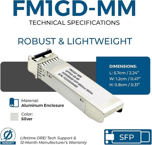 وحدة الإرسال والاستقبال الضوئية OREI 1G SFP - 1000BASE Gigabit Fiber SFP، 850 نانومتر متعدد الأوضاع، يصل إلى 550 مترًا، موصل مزدوج LC، متوافق مع محولات شبكة SFP in Kuwait