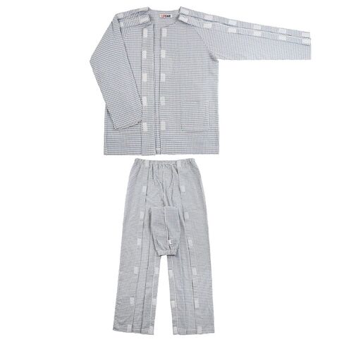 Bedridden Patient Clothes Long Sleeved Patient Pajamas Set Nursing Aid Tear Away Cotton Pajamas Set Hospital Patient Gown,Blue,M in Kuwait