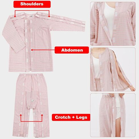 Bedridden Patient Clothes Long Sleeved Patient Pajamas Set Nursing Aid Tear Away Cotton Pajamas Set Hospital Patient Gown,Blue,M in Kuwait