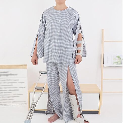 Bedridden Patient Clothes Long Sleeved Patient Pajamas Set Nursing Aid Tear Away Cotton Pajamas Set Hospital Patient Gown,Blue,M in Kuwait