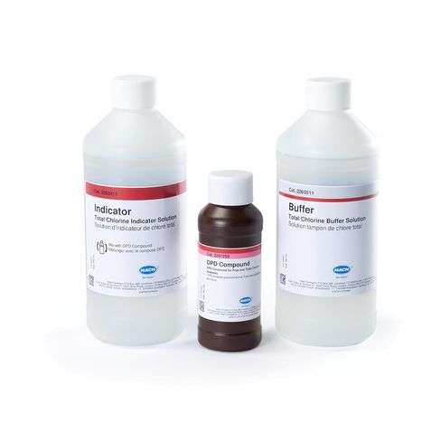مجموعة كاشف الكلور الإجمالي Hach لمحللات CL17/CL17sc، طريقة DPD، 450 اختبارًا، نطاق 0.03-10.00 مجم/لتر، 2557000 in Kuwait