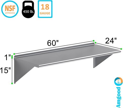 AmGood 24" X 60" Stainless Steel Wall Shelf | Metal Shelving | Garage, Laundry, Storage, Utility Room | Restaurant, Commercial Kitchen | NSF in Kuwait