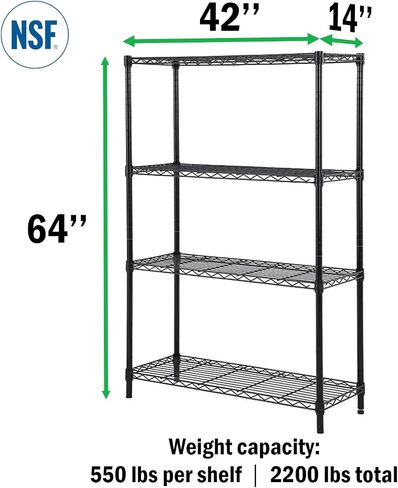 4 Tier Black Epoxy Wire Shelving Kit | NSF Commercial Storage Rack Unit (14" Deep x 42" Wide x 64" High) in Kuwait