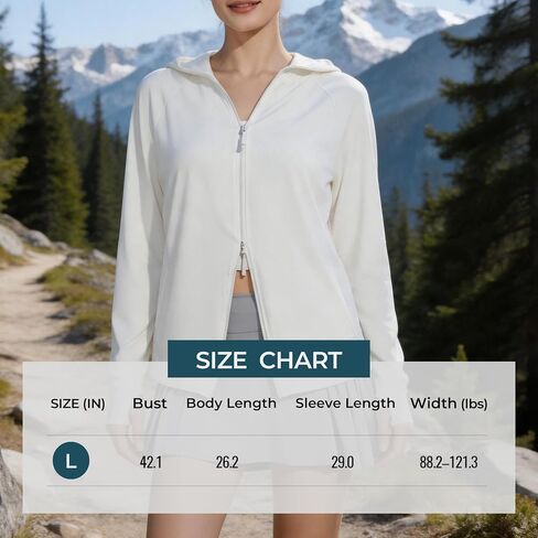 Women's UPF 50+ Ice Silk Sun Protection Hoodie Jacket, White, Dual Zipper & Back Mesh Vented, Lightweight Long Sleeve Outdoor Sun Shirt, L in Kuwait