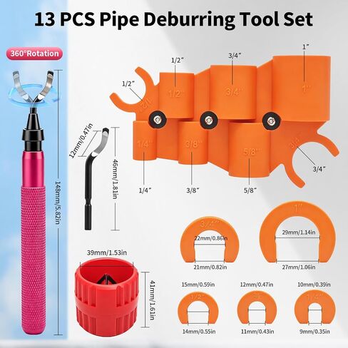 13 PCS Pipe Deburring Tool Set, Removal Tools Set for Fittings, Deburring Tool with 5 High Speed Steel Blades,Inner Outer Reamer Pipe Tubing Chamfer Tool for PVC PEX Copper Aluminum Pipes in Saudi Arabia
