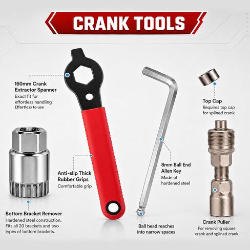 Upgraded Bicycle Crank Puller Set, Bike Crank Removal Tool, Professional Bike Repair Kit for Square Taper and Splined Cranks in Kuwait