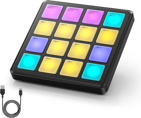 آلة صانع ضربات لوحة التحكم MIDI من Donner مع 16 لوحة إيقاع، وحدة تحكم USB MIDI صغيرة محمولة تتضمن برنامج تكرار الملاحظات وإنتاج الموسيقى، آلة طبل STARRYPAD MINI مع 40 دورة in Kuwait