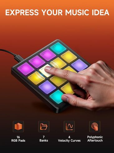 آلة صانع ضربات لوحة التحكم MIDI من Donner مع 16 لوحة إيقاع، وحدة تحكم USB MIDI صغيرة محمولة تتضمن برنامج تكرار الملاحظات وإنتاج الموسيقى، آلة طبل STARRYPAD MINI مع 40 دورة in Kuwait